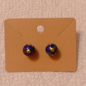 *3/$20* New vintage cloisonne stud earrings BLUE
